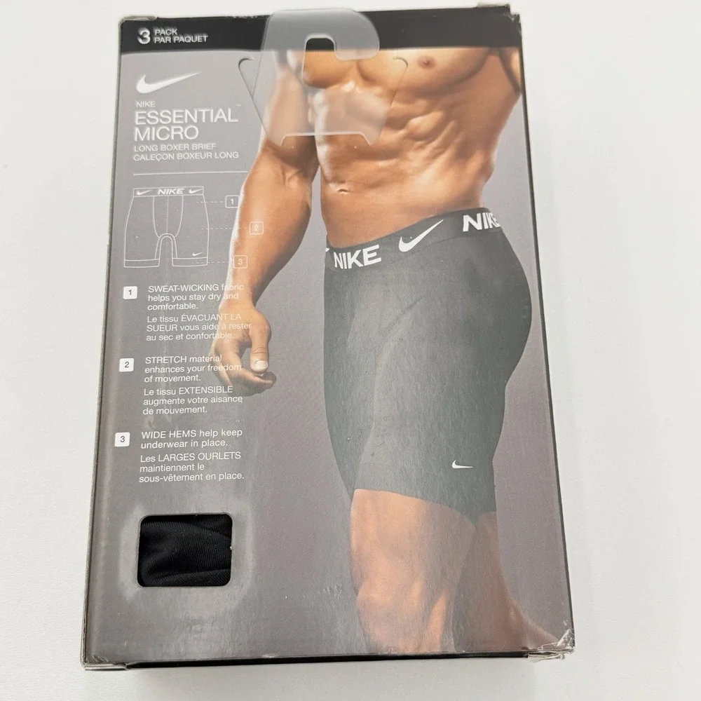 Nike Essential Micro Long Boxer Brief 3 Pack Black Dri-FIT Men's Large KE1026O